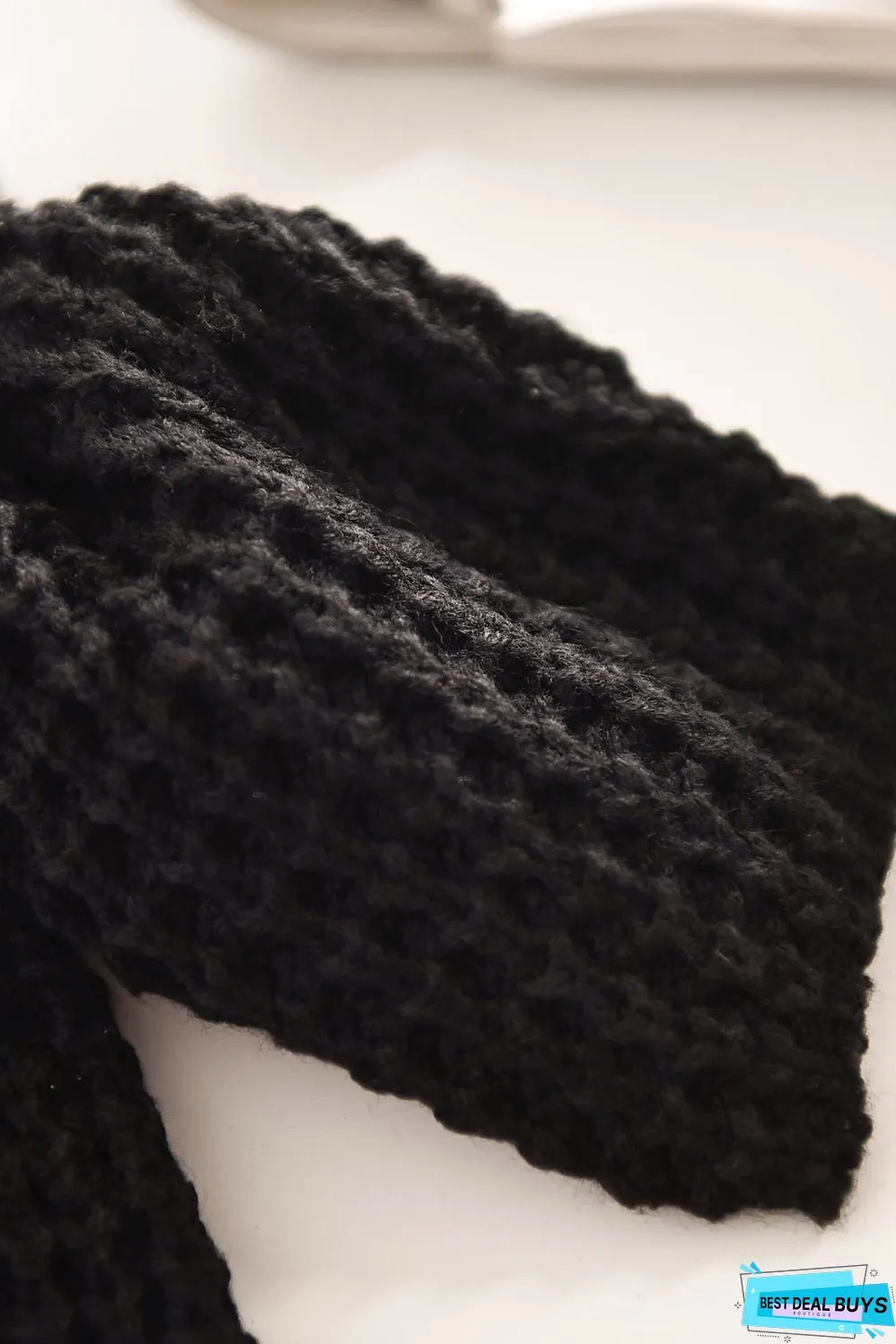 Black Buttoned Wrap Turtleneck Sweater