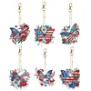 6pcs 5D Diamond Art Key Rings Art Craft DIY Special-shaped Drill Butterfly Flag Keychain Kit