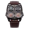  Mens Steampunk Watch Military Big Square Case Design Quartz Dual Time Zone