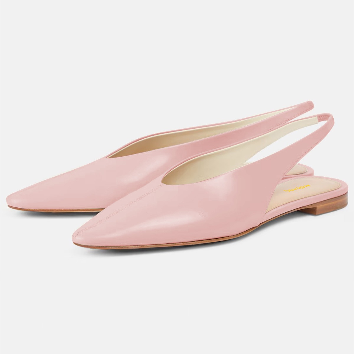 Women's Pink Faux Leather Pointed Toe Elastic Slingback Flats Nicepairs