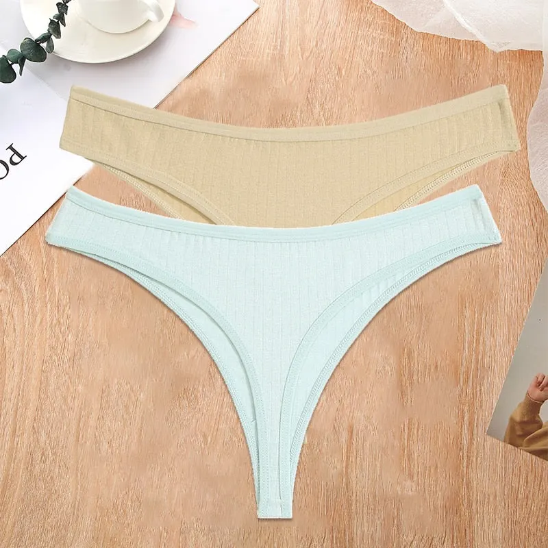 FINETOO 2PCS/Set S-XL G-string Cotton Women Lingerie Panties Thong Female Underwear Sexy Pantys Underpant Girl Intimates Thongs