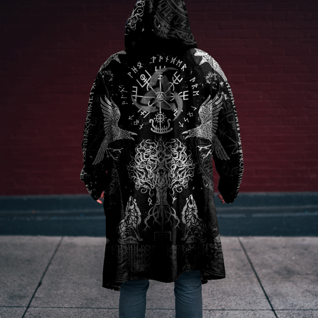 Men'S Viking Rune Birds Graphic Retro Hooded Jacket