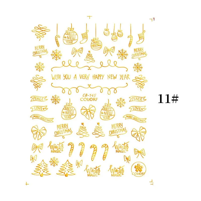1 Sheet Christmas 5D Nail Stickers Gold And Sliver Snowflakes Transfer Nail Decals Slider Decoration For Manicuries