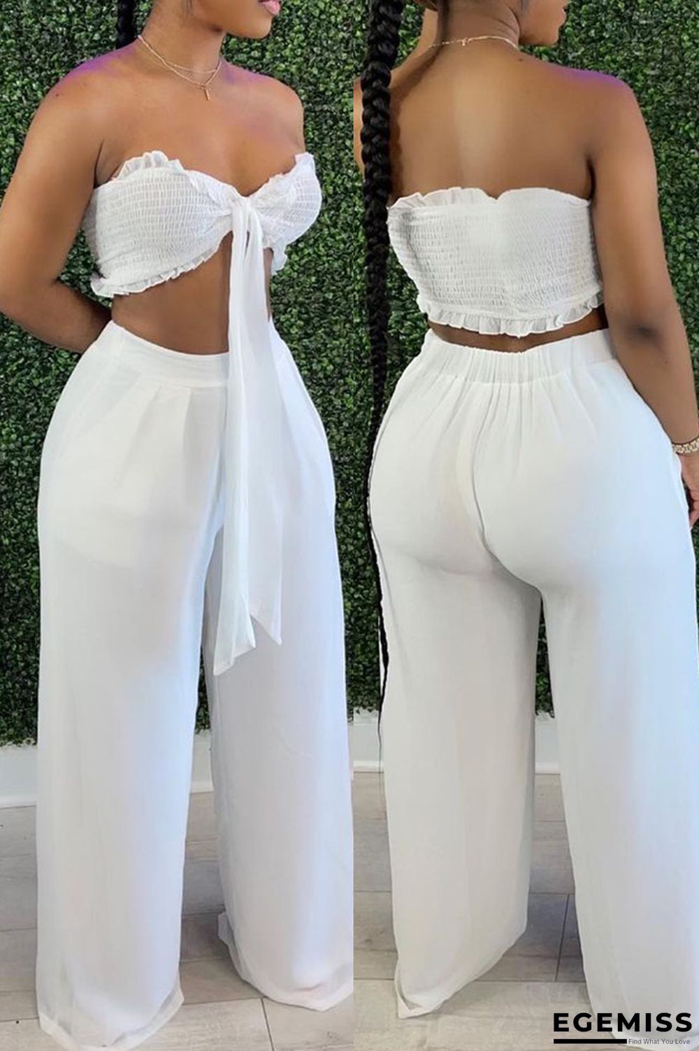 White Fashion Sexy Solid Bandage Backless Strapless Sleeveless Two Pieces | EGEMISS