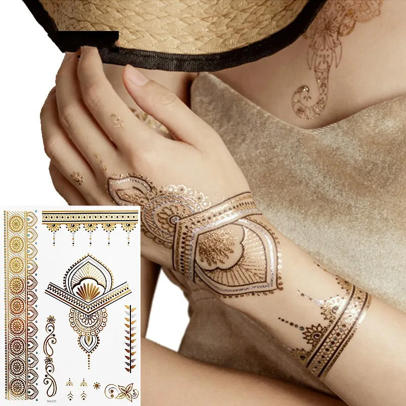Temporary Tattoos Gold Silver Metallic Tattoo Arm Body Tattoo Cool Bracelet Style Girl DIY Golden Flash Tattoos