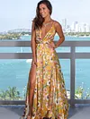 Floral Spaghetti-neck Belted Maxi Dress
