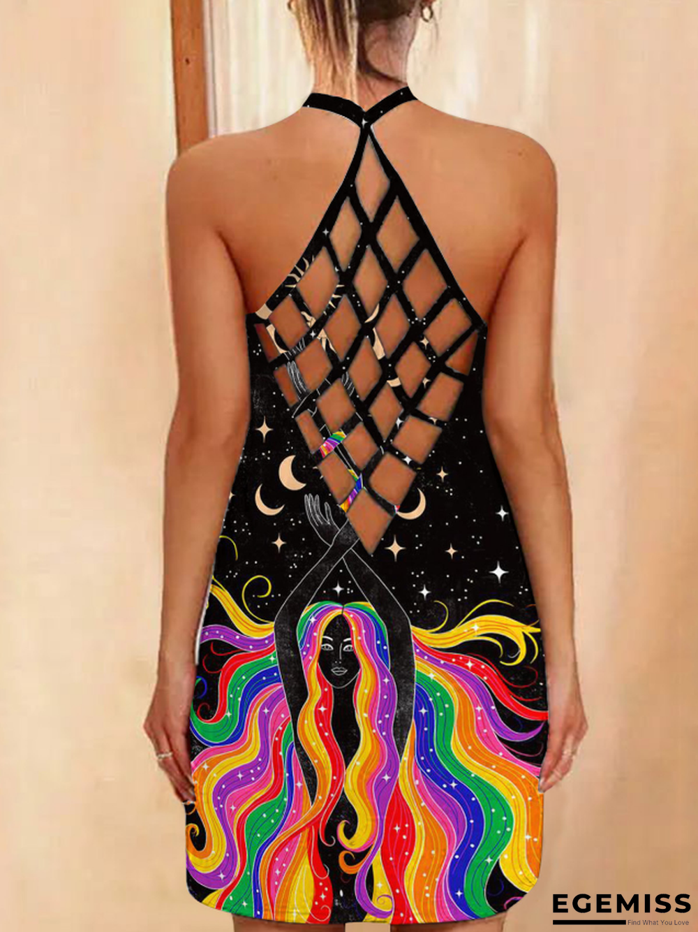 New Printed Sexy Hollow Neck Slim Dress Women In Summer | EGEMISS
