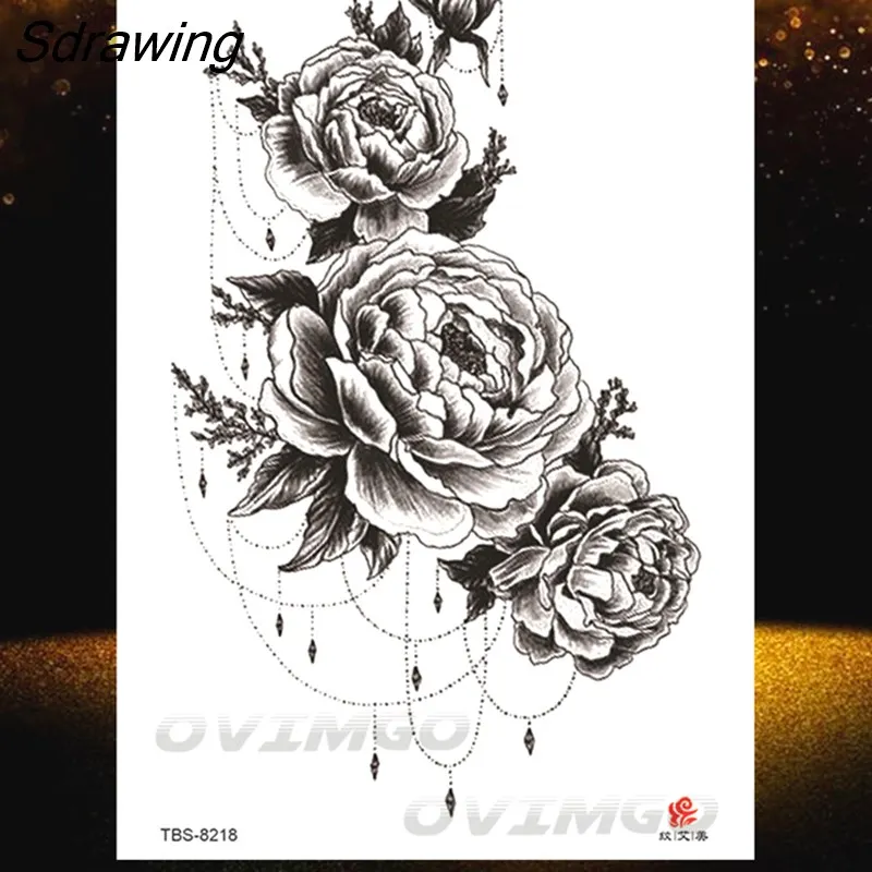 Sdrawing Lotus Flower Temporary Tattoos Fake Jewelry 3D Beauty Rose Tattoo Sexy Body Art Arm Painting Tatoo Sticker For Women