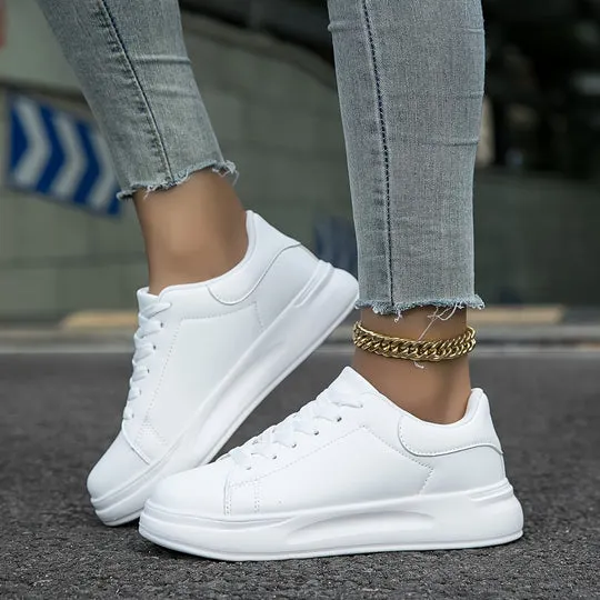 White Orthopedic Leather Sneakers for Women