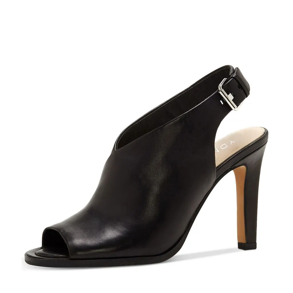 Black Vegan Leather Peep Toe Buckle Slingback Covered Sandals