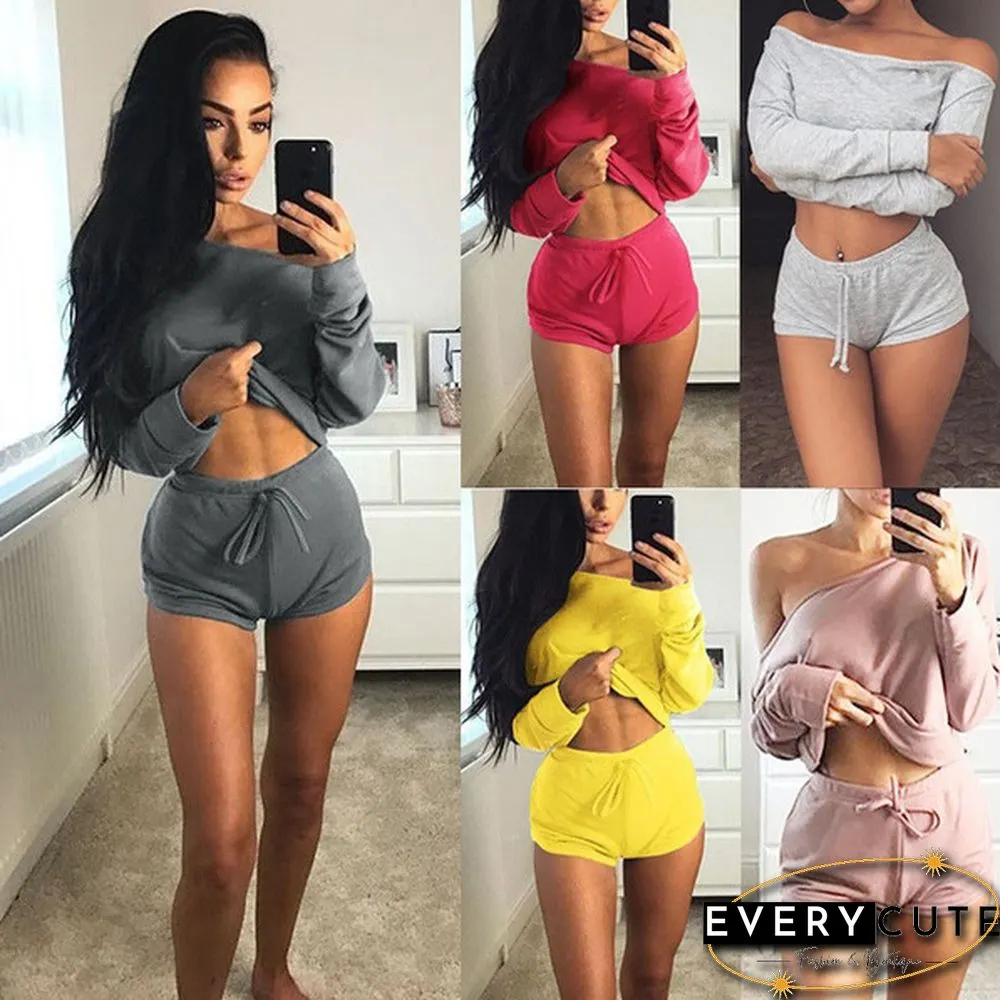 Summer Women Two-Piece Sports Crop Top Shorts Clothes Outfits