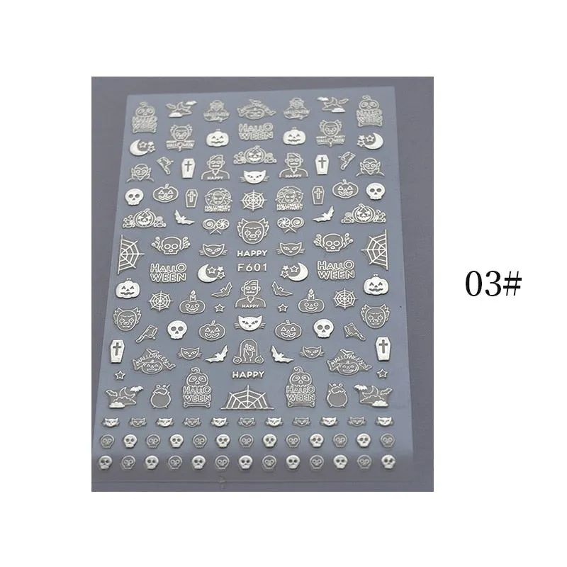 1pcs Halloween Pumpkin Skull Design 3D Nail Stickers Geometry Christmas Snowflake Winter Slider Nail Foils Manicures Decoration