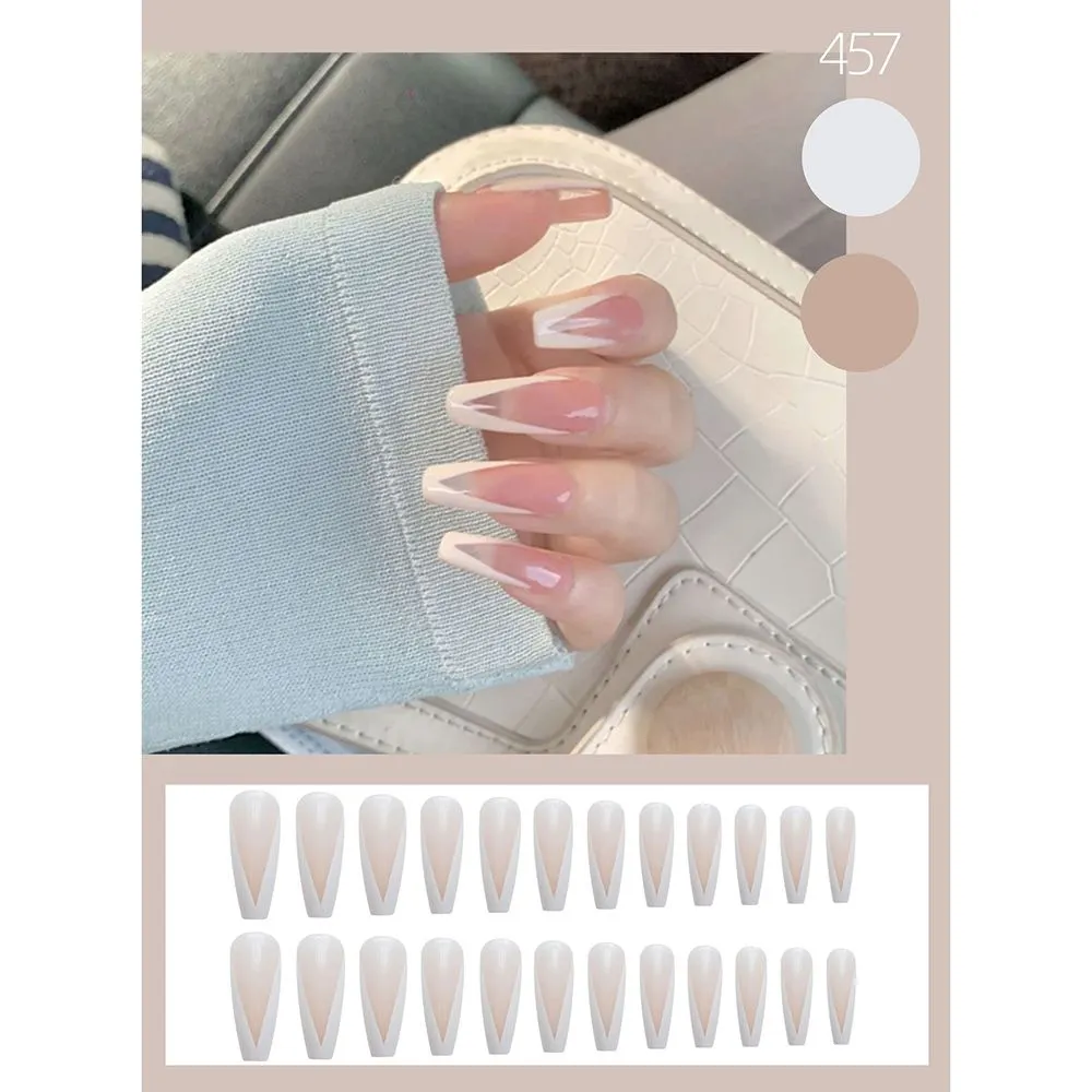 24pc Artistic French False Nails Ballerina Tips for nails Wearable Long Coffin Fake Nails korean Full Cover Nail Tips Detachable-Nail Inspo