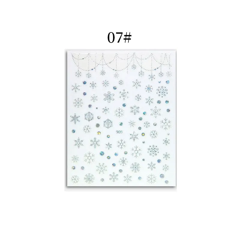 1 Sheet Christmas 5D Nail Stickers Gold And Sliver Snowflakes Transfer Nail Decals Slider Decoration For Manicuries