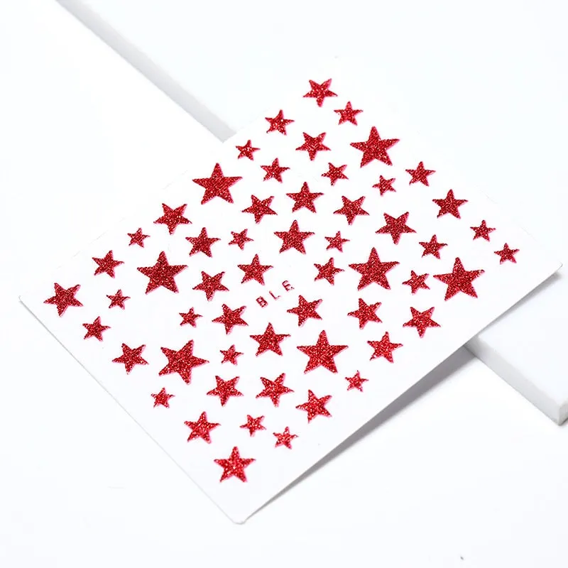 Nail Stickers 3D Nail Slider Stars Heart Decals Glitter Shiny Decoration DIY Transfer Adhesive Colorful Nail Art Tool Manicures