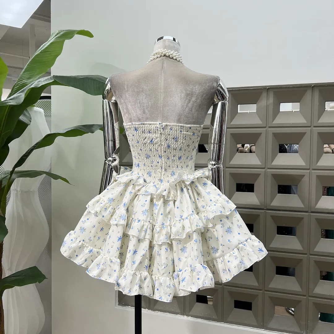 Brownm French Fashion Ribbon Crumbed Girl Series Cake Corset Dress With Same Color Pumpkin Shorts