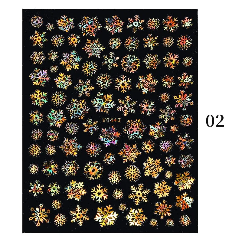3D Christmas Nail Art Decoration Stickers Sparkly Gold White Colorful  Glitter Geometry Snowflake Winter Slider Nail Foils-Nail Inspo