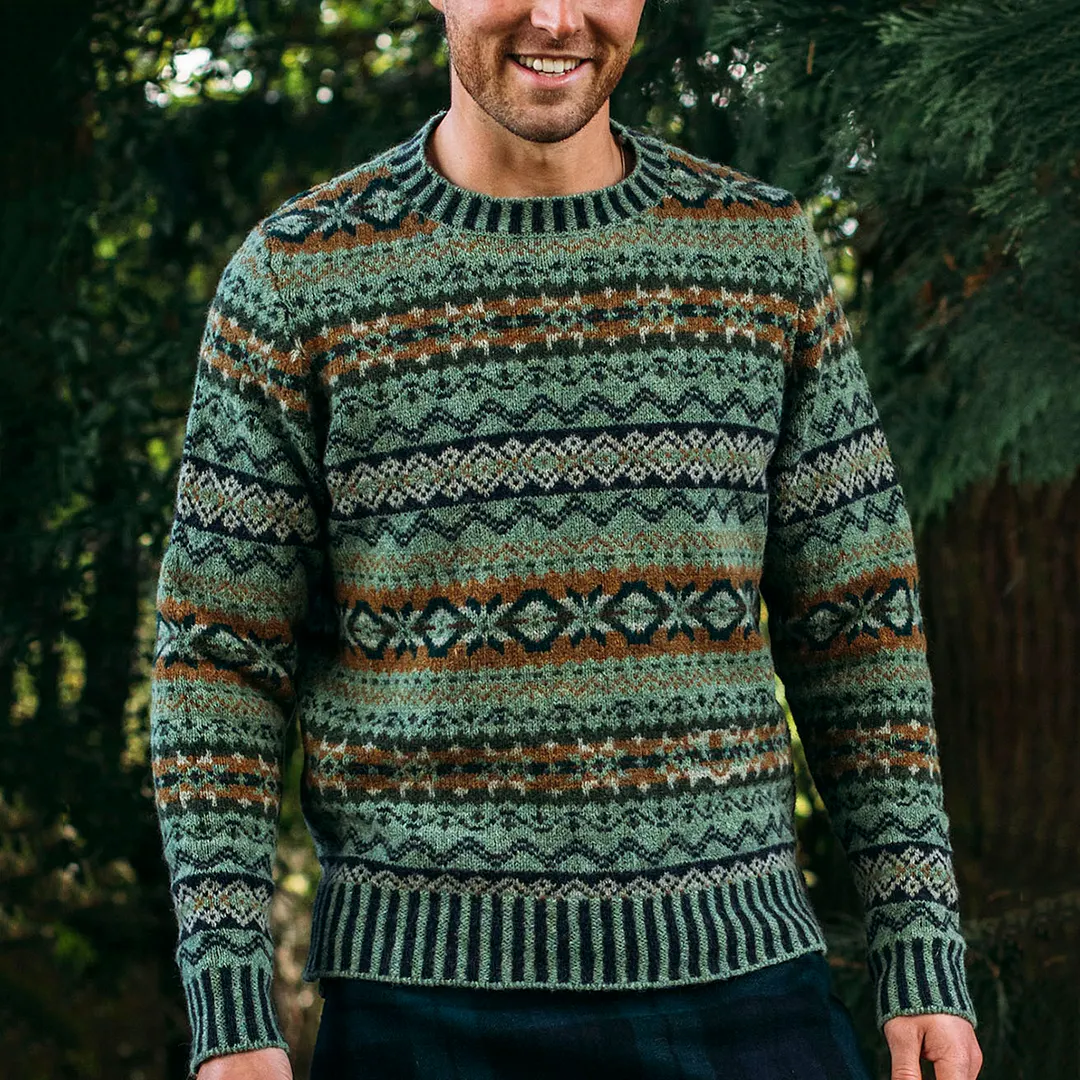 Vintage Brodie Knit Warmth Jacquard Icelandic Crew Neck Sweater（Unisex ）