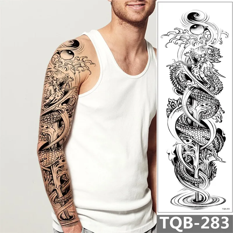 Sdrawing Arm Temporary Tattoo Sleeve For Men Maori Wolf Fake Large 3D Tatoo Stickers