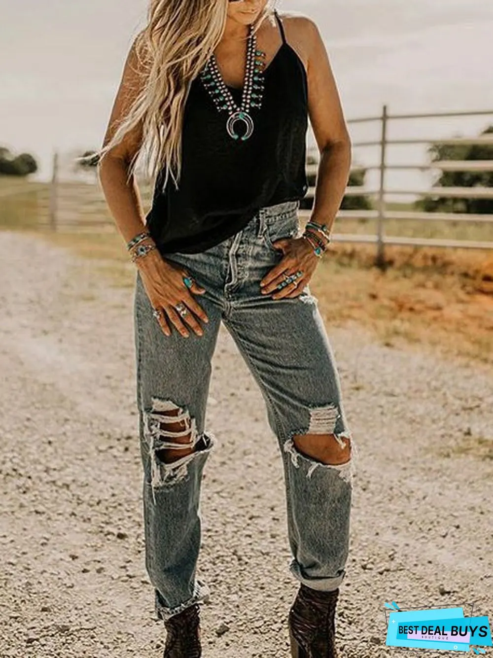 Gray Geometric Vintage Jeans