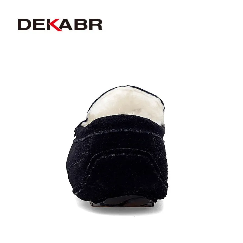 DEKARB Men Loafers Shoes Warm Soft Genuine Leather Business Men Moccasins Shoes Breathable Slip on Driving Shoes Size 38-47