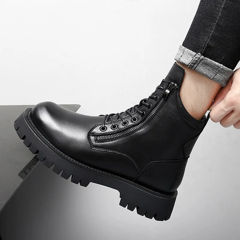 Punk Ankle Boots Mens Warm Comfortable Wear-resistant Sole Shoes Man Winter Motorcycle Boots Back Zip Male Walking Boots New