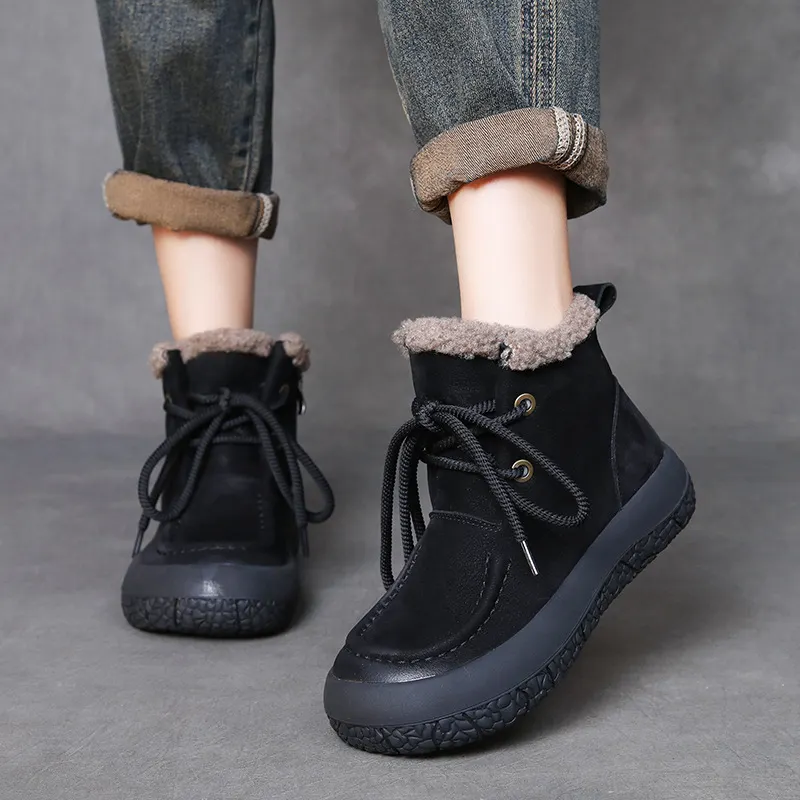 Yyvonne Layer Of Cowfleece Martin Boots Women Winter New Thick-Bottom Leisure Short Boots Warm Plus Cotton Boots