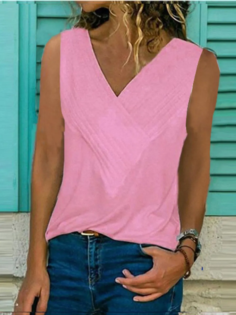 V-Neck Solid Color Tank Top