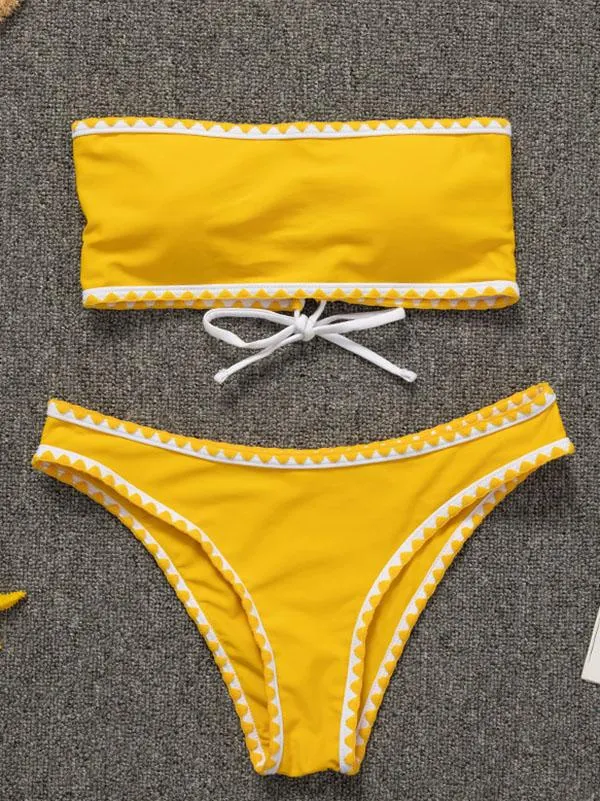 Solid Color Strapless Split Bikini Swimsuit
