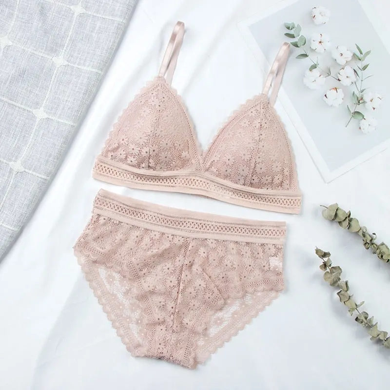 Women Lace Bra Sets Seamless Underwear Backless Vest Sexy Panties Padded Ultrathin Bralette Female Lingerie Briefs Intimates