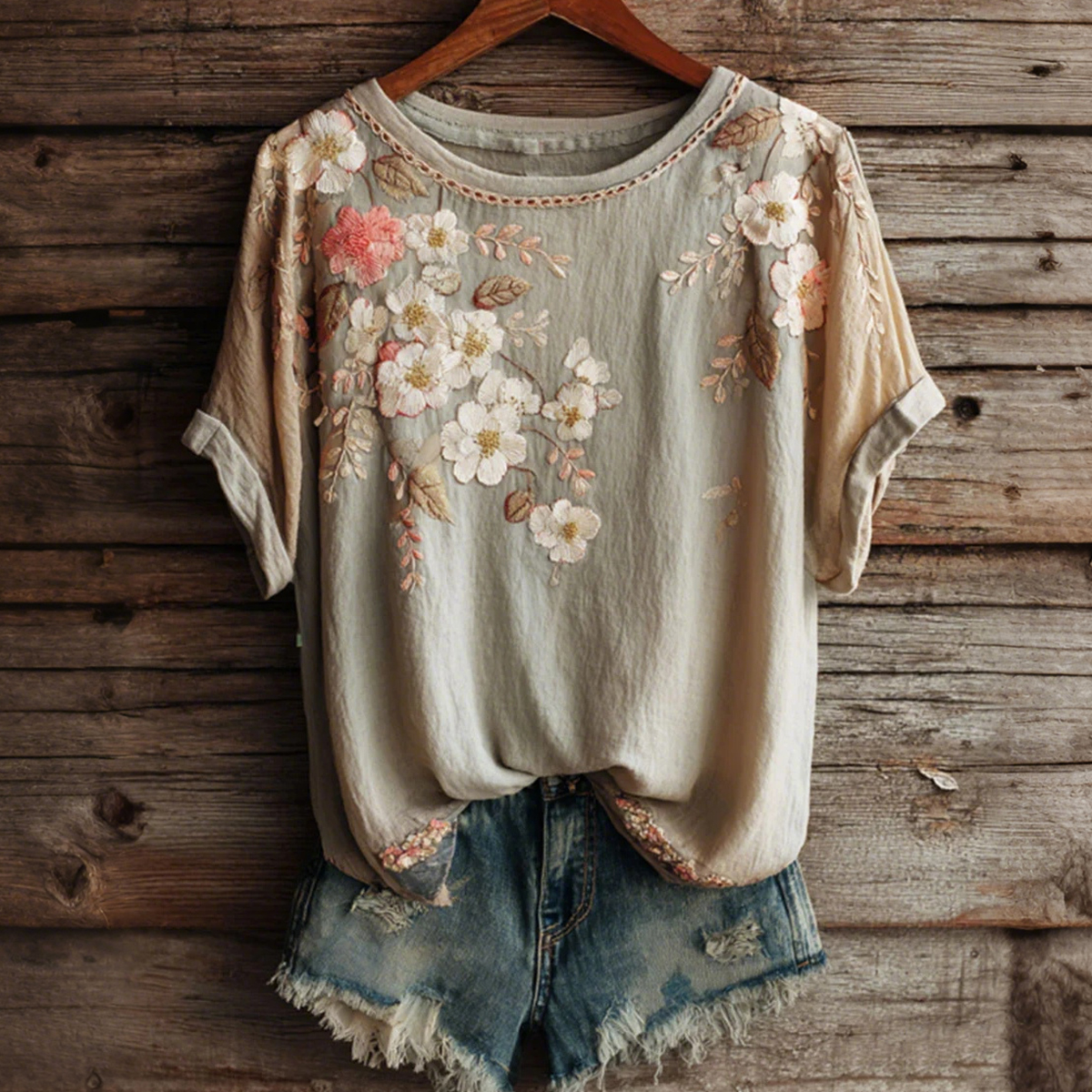 Vintage Floral Art Print Short Sleeve T-shirt