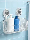 No-Drill Bathroom Suction Storage Box Reusable Multi Functional Suction Cup Shelf Detachable Transparent Storage Hanging Basket for Shampoo Conditioner Soap