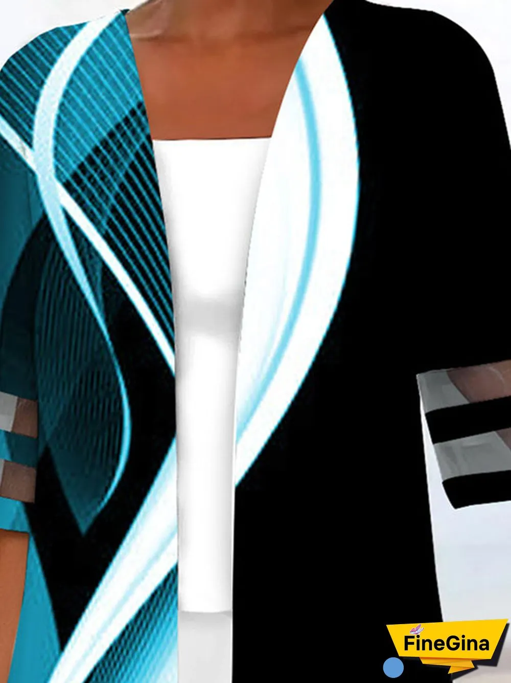 Women Half Sleeve Scoop Neck Striped Printed Colorblock Two-Pieced Tops