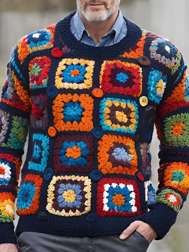 Winter Vintage Warmth Knit Jacquard Icelandic Crew Neck Sweater（Unisex ）