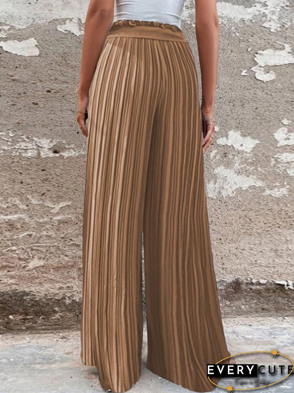 Women'S Pants Pleated Tie High Waist Straight Wide Leg Pants