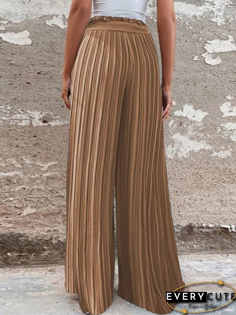 Women'S Pants Pleated Tie High Waist Straight Wide Leg Pants