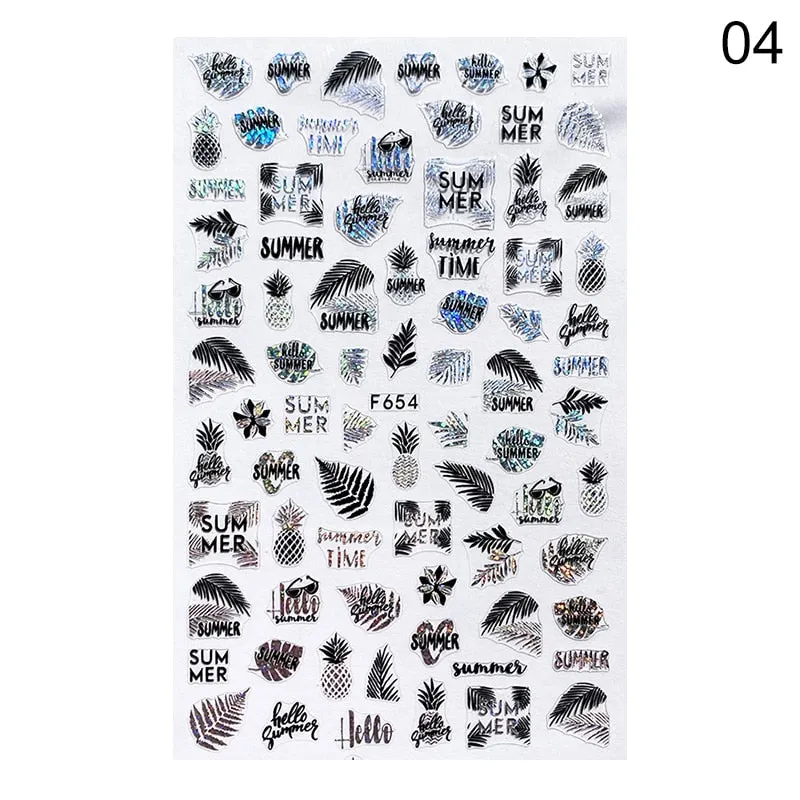 1 Sheet Leaves Geometry 3D Nail Art Stickers Sliders Mandala Flowers Leaf Adhesive Nail Decals Foil Decoration Manicuring Wrap