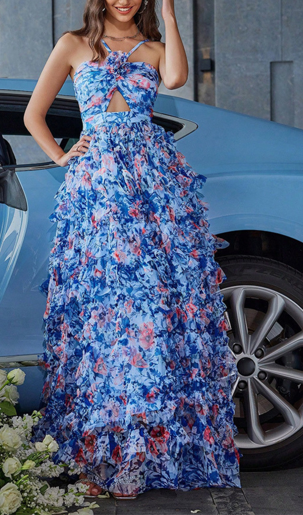 Amalya Blue Floral Maxi Dress Flowering Girl