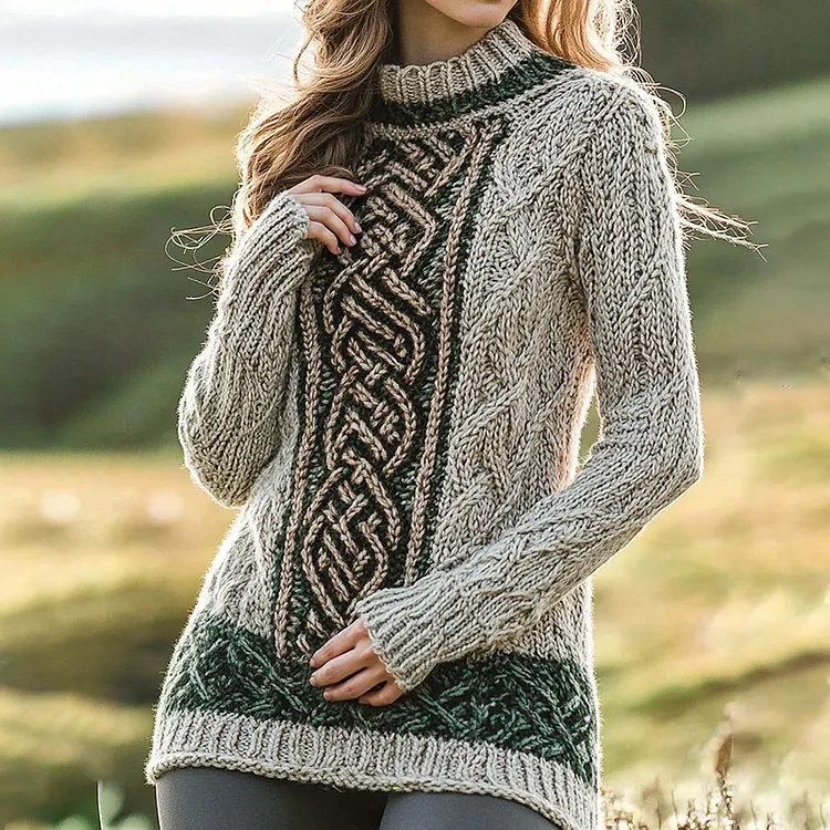 Women's Celtic Knot Contrast Turtleneck Sweater