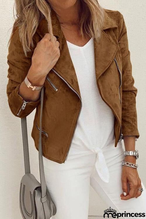 Zipper Suede Fringe Jacket