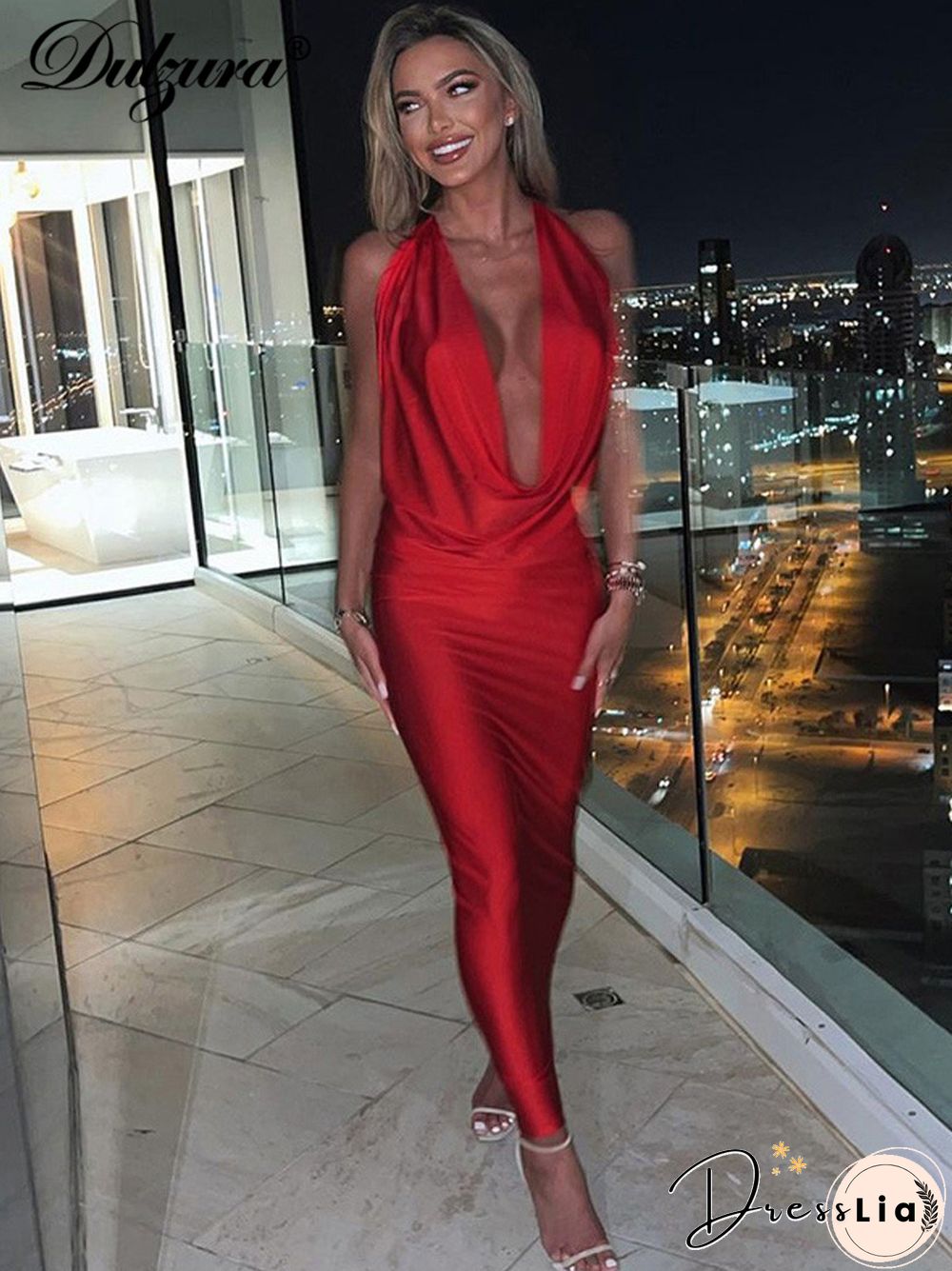 Chic Bling Women Evening Halter Maxi Dress Pile Collar Backless Bodycon Sexy Party Elegant Club Birthday Festival Outfit