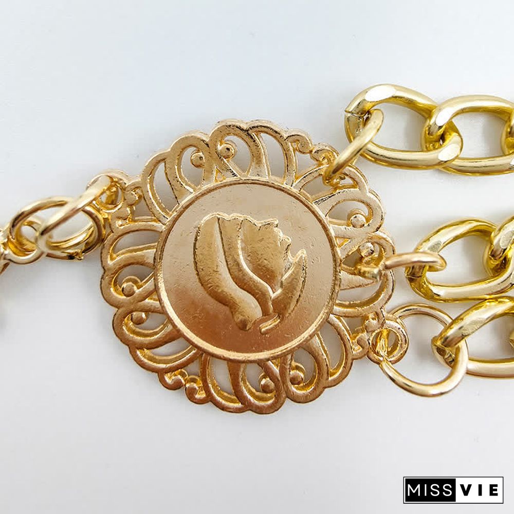Sunflower Multilayer Waist Chain Belt for Dress Jeans Trous