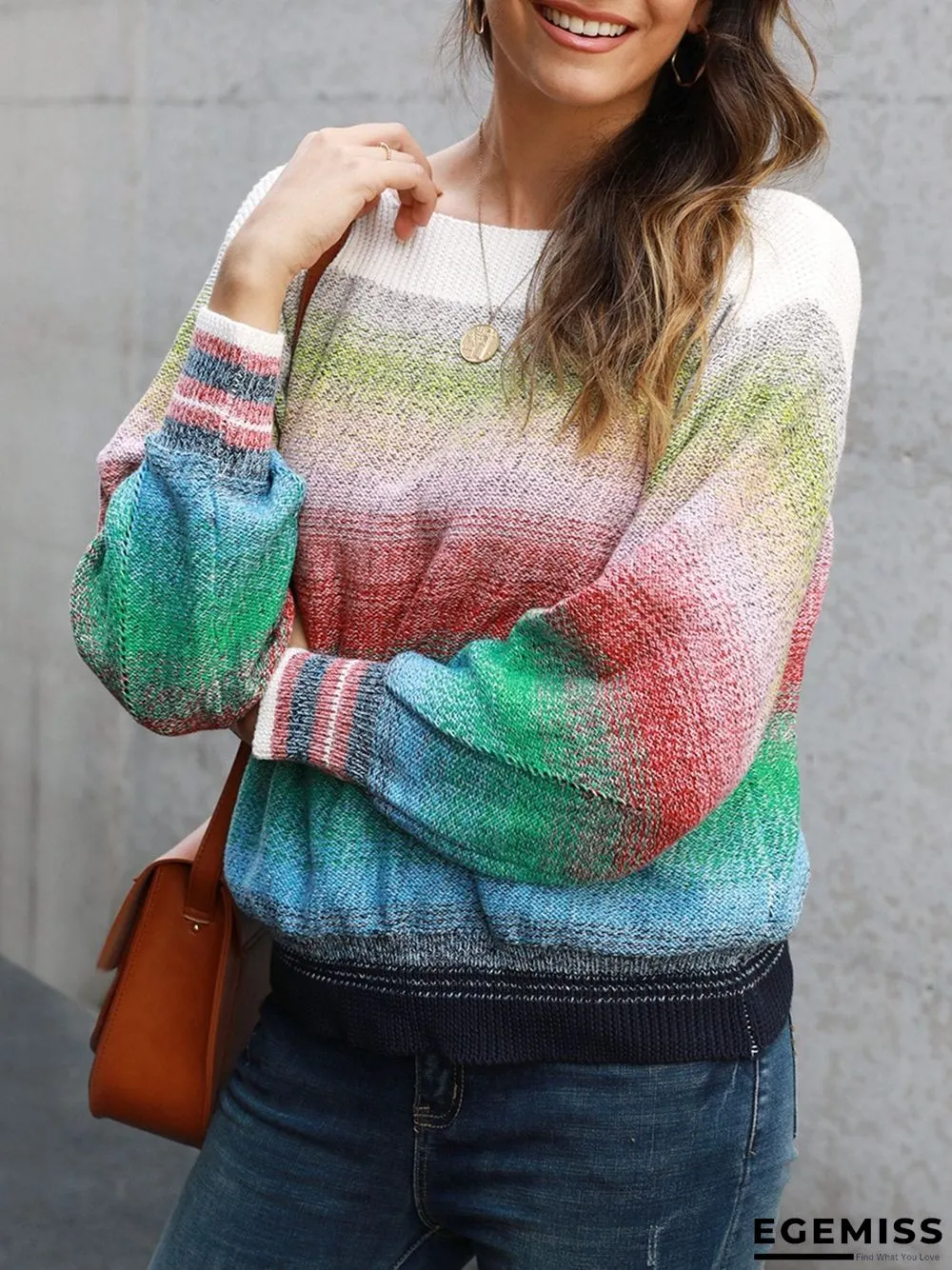 Color-Block Casual Ombre/tie-Dye Shift Sweater | EGEMISS