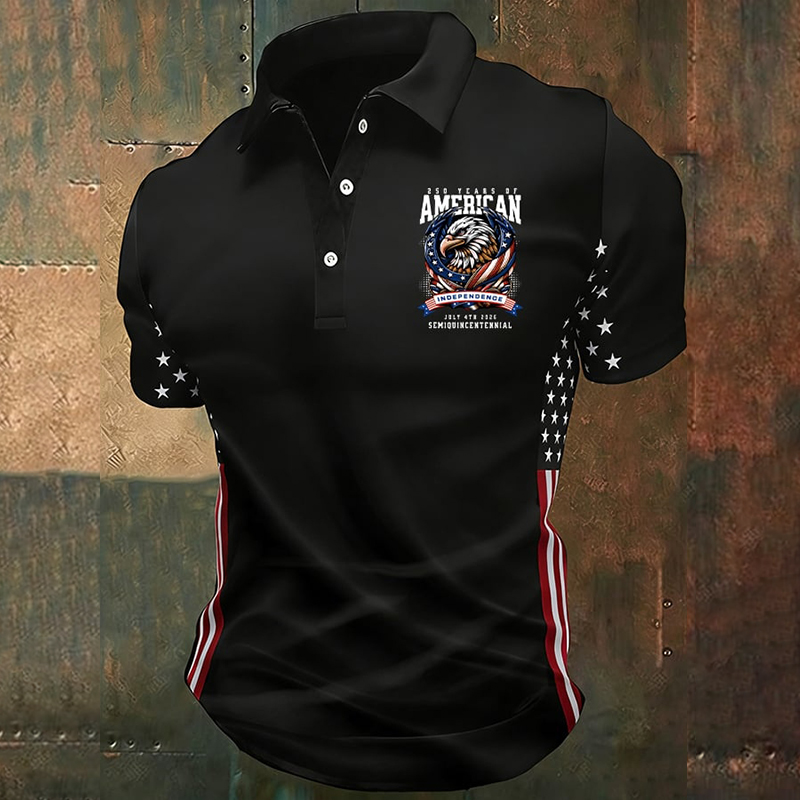 Comstylish Men's America Anniversary Print Polo Shirt