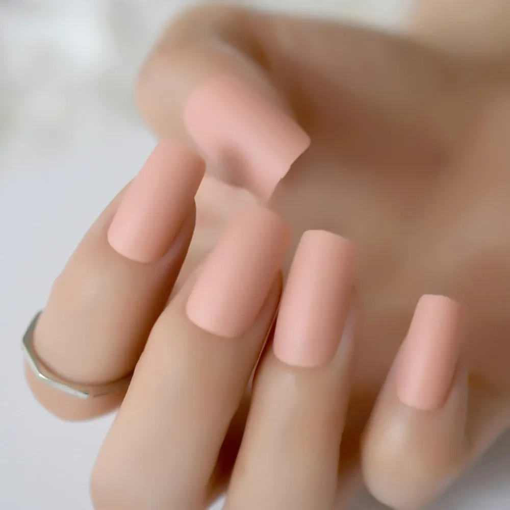 Medium Long Matte Fake Nails White Matt Solid Color Nail Tips Square Acrylic Fignernails 24-Nail Inspo