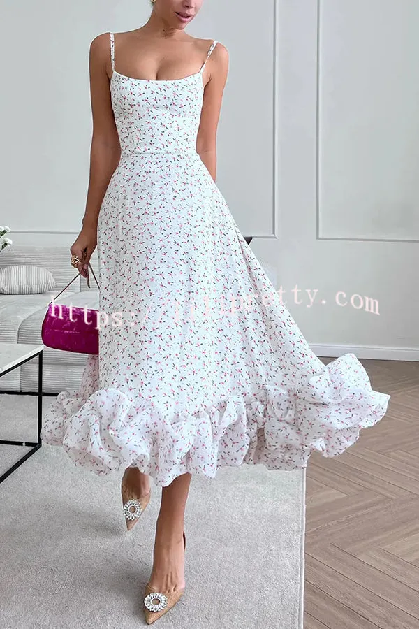 Spotlight Delight Floral Print Flounce Bustier Banquet Party Midi Dress