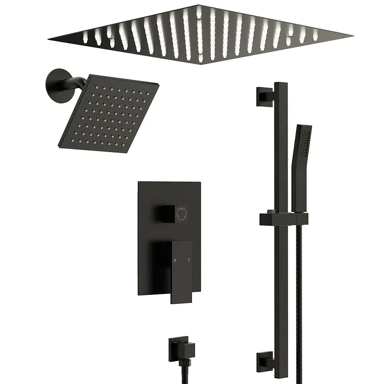 EVERSTEIN 3-Spray Rain LED Shower System in Matte Black SFS-1012-BK12