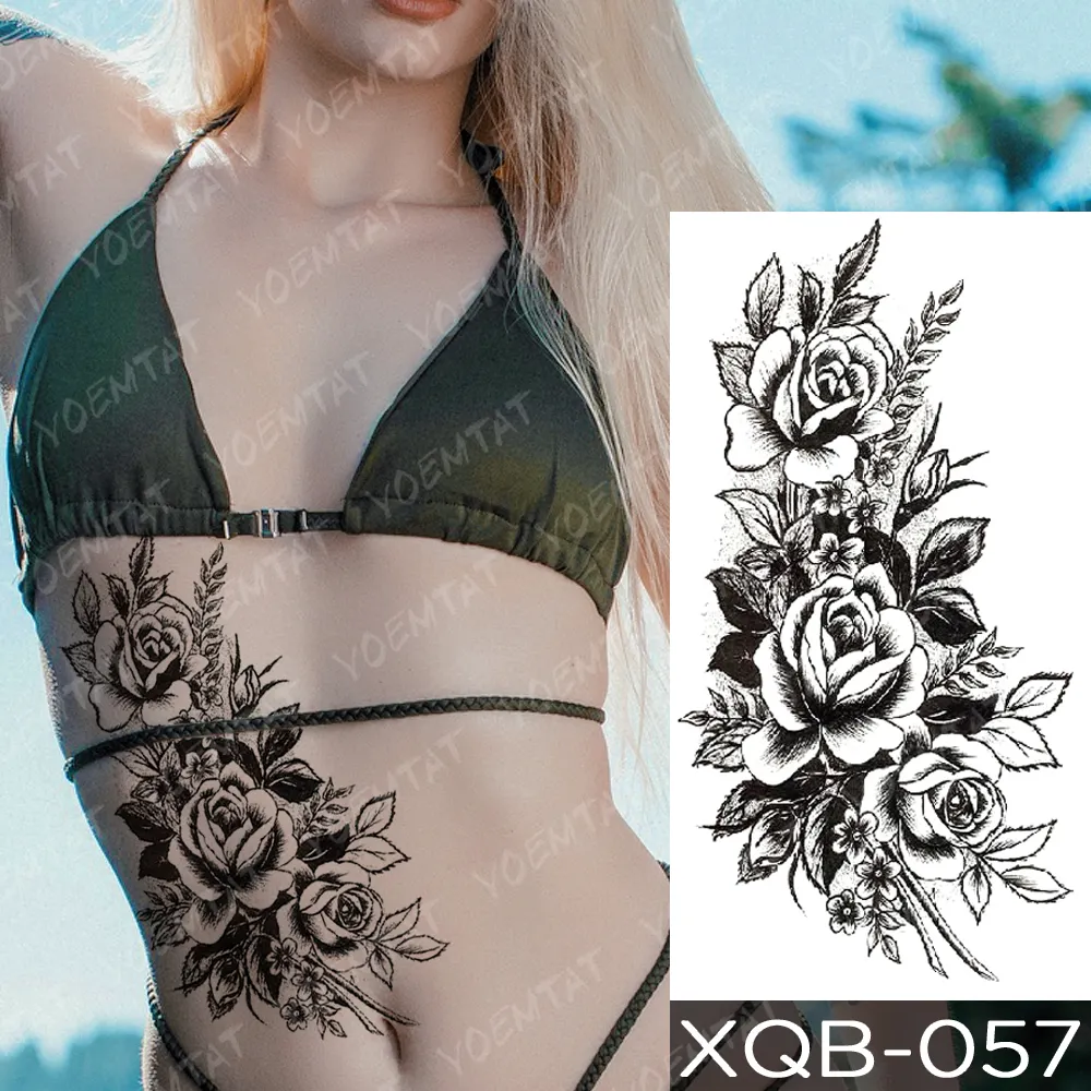 Sdrawing Sdrawing Temporary Sleeve Arm tattoo Sticker Lion Clock Tiger Gear Skeleton Rose tattoos Body Art Fake tatoo Men Women Black
