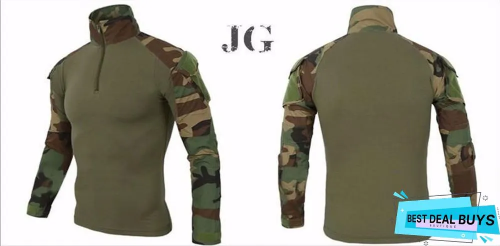 Camouflage Colors Army Combat Uniform Military Shirt Cargo Airsoft Paintball Tactical Cloth with Elbow Pads