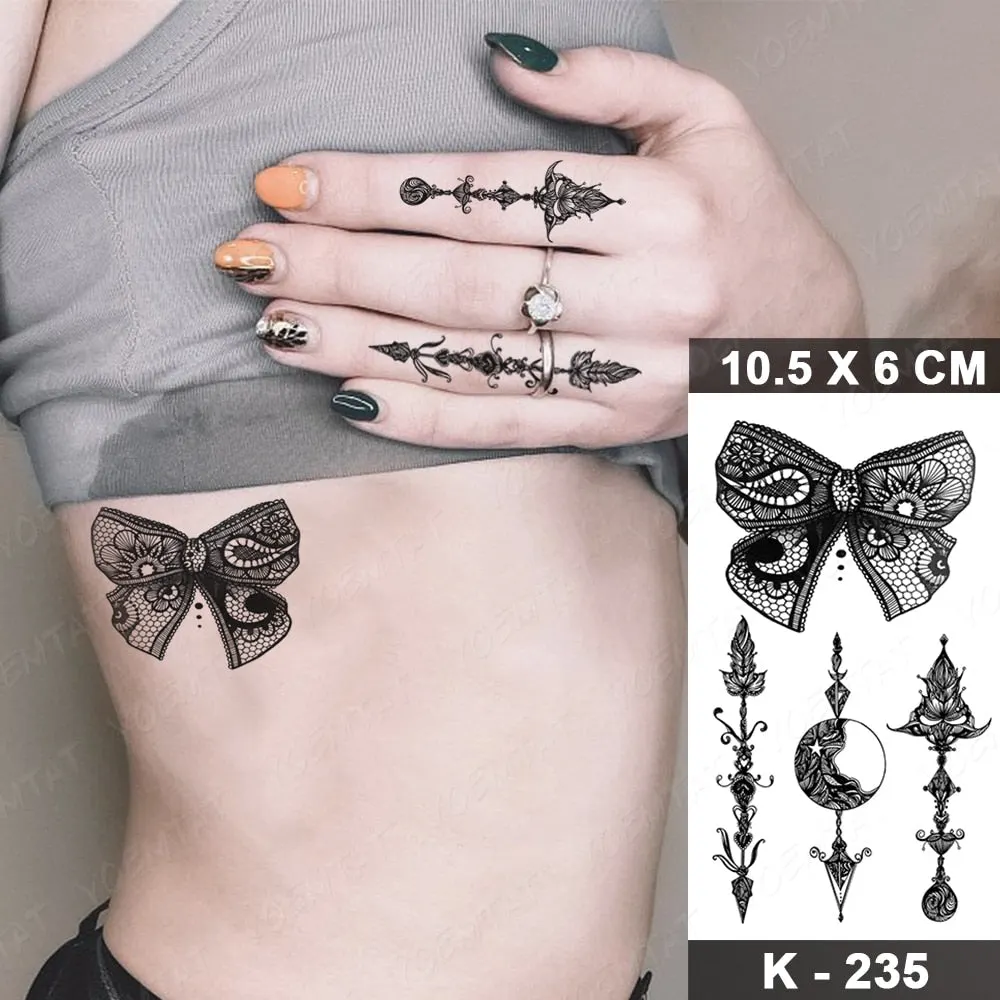 Waterproof Temporary Tattoo Sticker Black Point Line Sunflower Geometric Rose Flash Tatoo Fake Tatto For Body Art Women Men